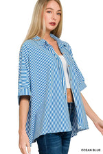 Zenana Oversized Stripe Button Down Shirt