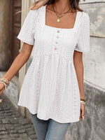 Eyelet Square Neck Short Sleeve Top