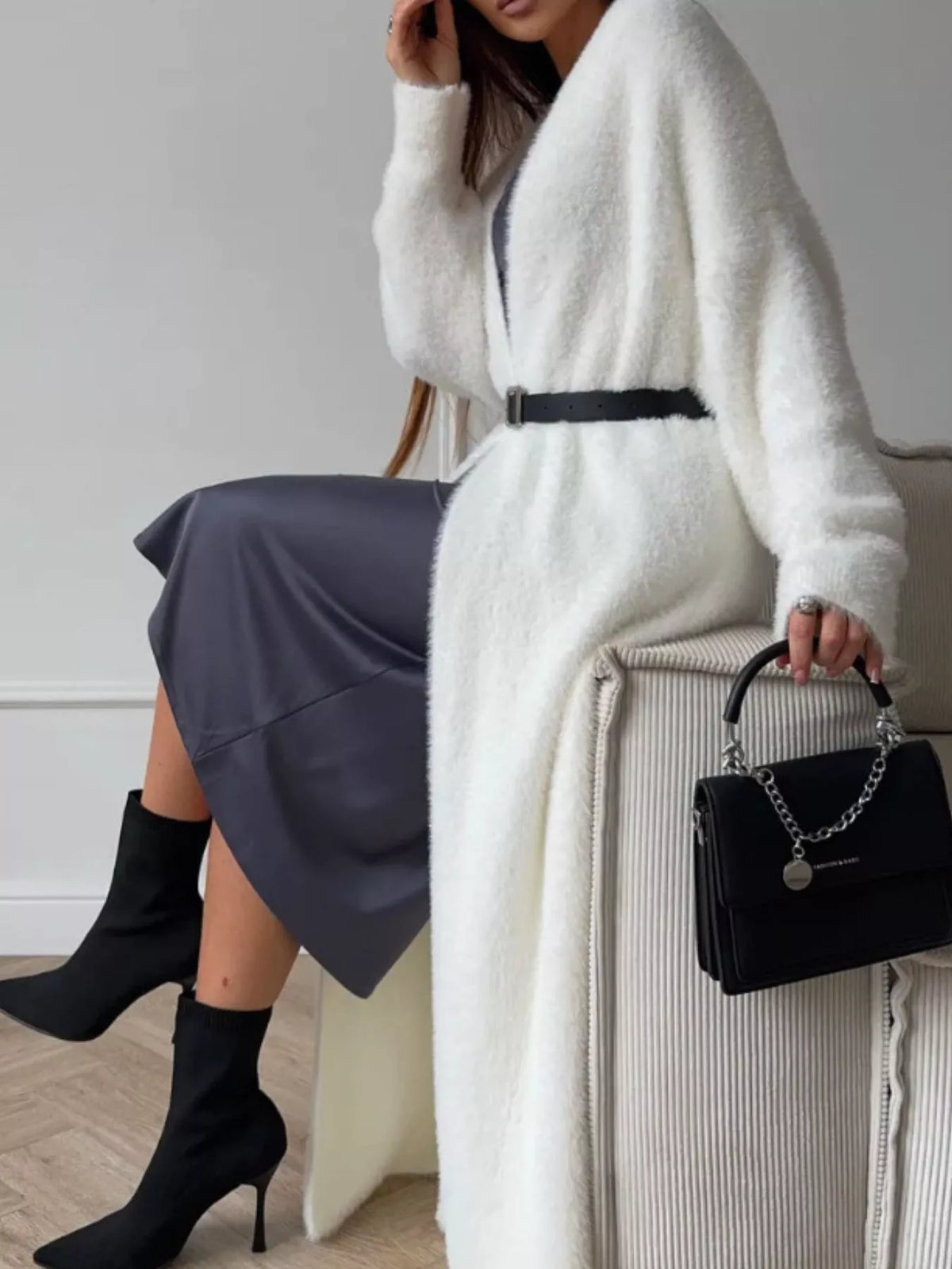 Fuzzy Open Front Longline Cardigan