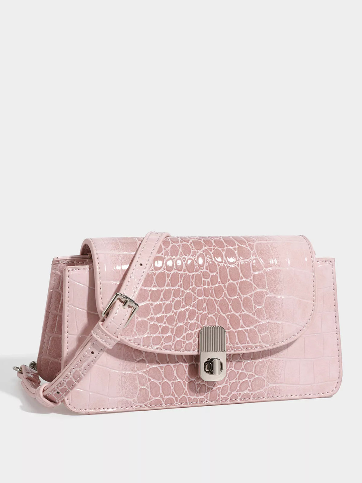 Crocodile Embossed Flap Crossbody Bag