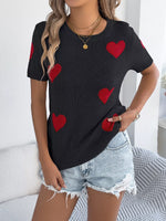 Heart Pattern Short Sleeve Knit Top