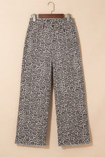 Leopard Frayed Edge Wide Leg High Waist Jeans