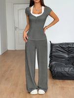 Textured Short Sleeve Top and Pants Set