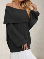 Fold-Over Collar Long Sleeve Sweater