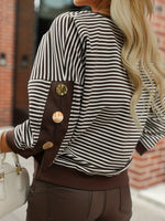 Striped Button Decor Dropped Shoulder Sweatshirt