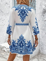 Paisley V-Neck 3/4 Sleeve Mini Dress