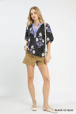 Umgee Floral Print V-Neck Top