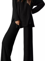 Casual Loose Long Sleeve Top and Wide Leg Pants Set