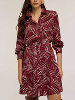 Printed Long Sleeve Mini Shirt Dress