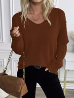 Casual V-Neck Drop Shoulder Sweater