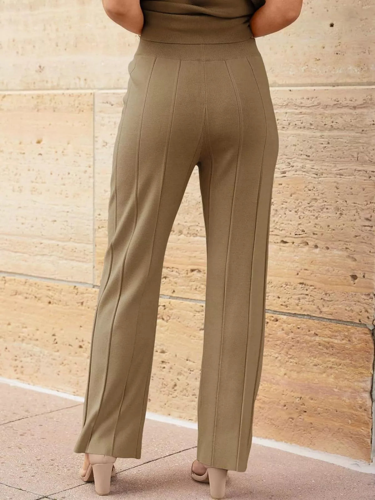 Casual Solid Color Cap Sleeve Top and Pants Knit Set