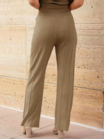 Casual Solid Color Cap Sleeve Top and Pants Knit Set