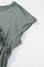 Frilled Gathered Seam Round Neck T Shirt Dress
