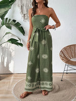 Printed Wide Leg Tube Jumpsuit