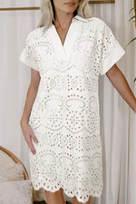Solid Color Eyelet Embroidered T Shirt Mini Dress
