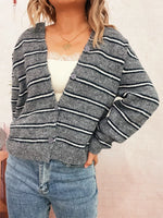 Striped Button-Up Long Sleeve Cardigan