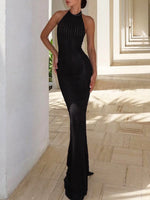 Ribbed Halter Neck Bodycon Maxi Dress