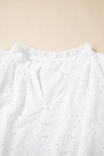 Eyelet Notched Short Sleeve Blouse
