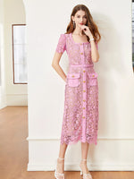 Lace Button-Up Midi Dress