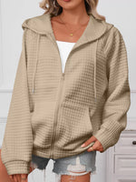 Full Size Textured Quilted Zip-Up Hooded Jacket Plus Size