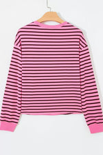 Stripe V Neck Drop Shoulder Long Sleeve Top