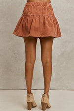 SO ME Mineral Wash Pintucked Corduroy Mini Flared Skirt
