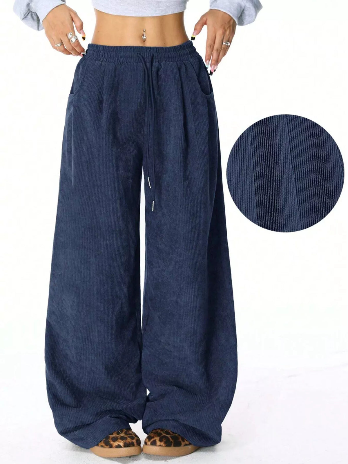Casual Corduroy Wide Leg Pants