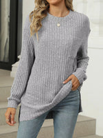 Ribbed Knit Round Neck Sweater