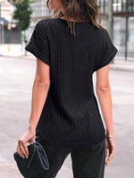 Casual Ribbed Knit Short Sleeve T-Shirt