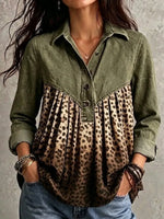 Full Size Leopard Button Detail Blouse Plus Size