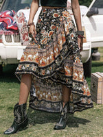 Plus Size Boho Floral Print High-Low Skirt