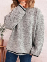Contrast Trim Round Neck Cozy Sweater