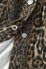 Leopard Print Puff Sleeve Denim Dress
