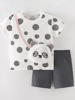 Children's Panda Bag Polka Dot T-Shirt & Shorts Set