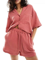 Relaxed Fit Button Up Shirt & Shorts Set