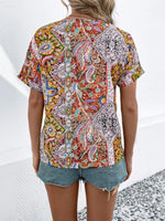 Bohemian Paisley Print V-Neck Short Sleeve T-Shirt