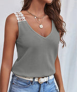 Full Size Lace Trim V-Neck Waffle Knit Tank Plus Size