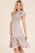Lime 'N' Chili Ruffle Trim Smocked Dress with Contrast