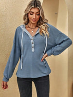 Drawstring Waffle Knit Hoodie