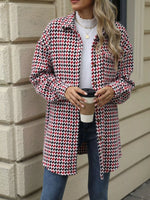 Houndstooth Button Up Long Sleeve Coat