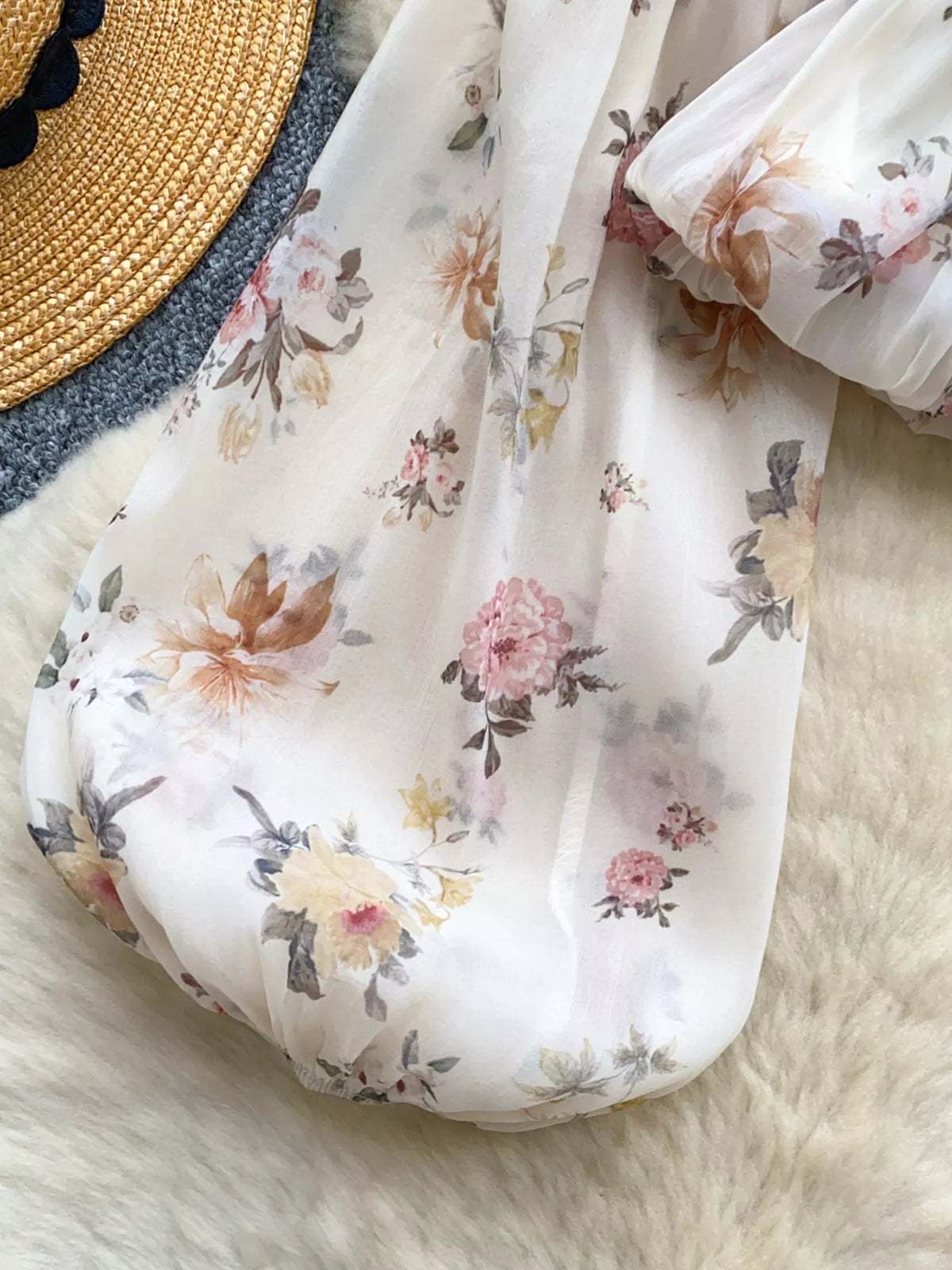 Floral Print Chiffon Balloon Sleeve Blouse