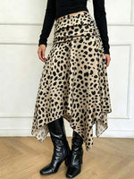 Leopard Print Asymmetrical Hem Midi Skirt