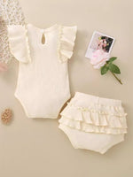 Children's Ribbed Ruffle Trim Bodysuit & Shorts Set