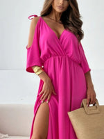 Tied Shoulder Slit Maxi Dress