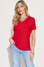 Basic Bae Full Size V-Neck High-Low T-Shirt
