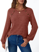 Ribbed Knit Decor Button Long Sleeve T-Shirt