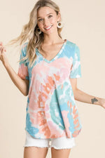 BiBi Circular Tie Dye Print V Neck Top