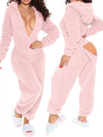 Fleece Hooded Open Back Jumpsuit