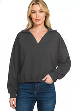 Zenana French Terry Collared Exposed Seam Sweatshirt