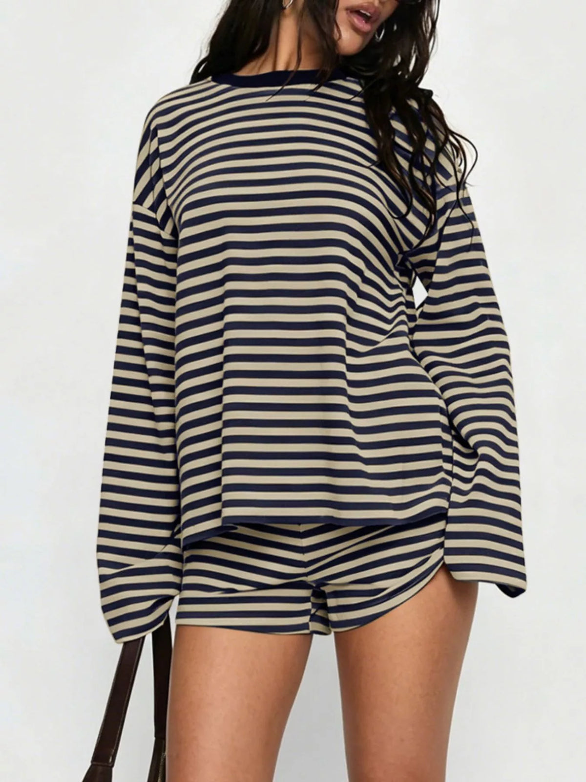 Striped Long Sleeve Top and Shorts Set